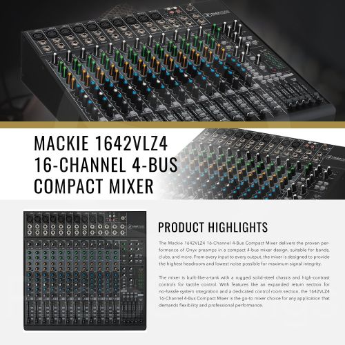  Mackie - Photo Savings Mackie 1642VLZ4 16-Channel 4-Bus Compact Mixer Bundled with Samson Closed-Back Headphones, Xpix Studio Microphone, Mic Stand & Filter, and Deluxe Bundle