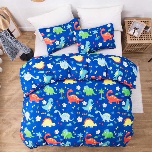  [아마존베스트]Macohome Kids Duvet Cover Set Queen/Full Boys Bedding with 2 Pillowcases and 1 Duvet Cover(Dinosaur, Queen)