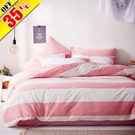 Macohome Women Pink Duvet Cover Set Queen Stripes Cotton Bedding Set Girls Comforter Cover with 2 Envelope Pillowcases(Pink Stripes, Queen)