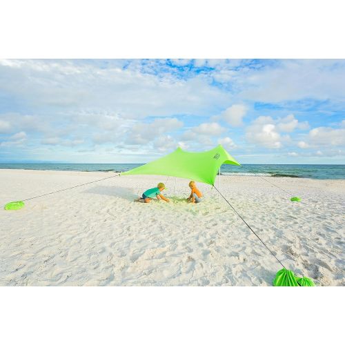  Mad Grit Best XL Portable Beach Shade, Sun Shelter, Canopy Sail Tent, Large Sunshade - Includes Carrying Bag, 2 Poles, 2 Stakes for Park/Grass Use, Elastic Lycra Sail, and 4 sandbags.