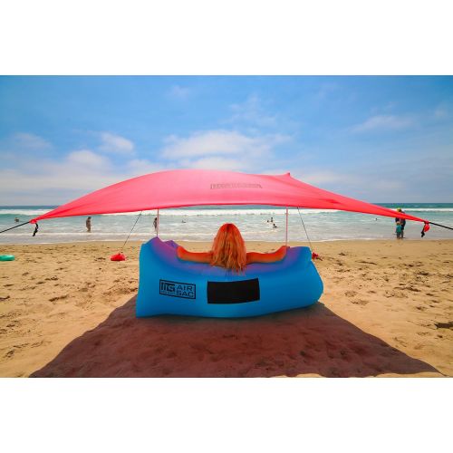  Mad Grit Best XL Portable Beach Shade, Sun Shelter, Canopy Sail Tent, Large Sunshade - Includes Carrying Bag, 2 Poles, 2 Stakes for Park/Grass Use, Elastic Lycra Sail, and 4 sandbags.