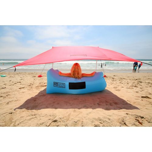  Mad Grit Best XL Portable Beach Shade, Sun Shelter, Canopy Sail Tent, Large Sunshade - Includes Carrying Bag, 2 Poles, 2 Stakes for Park/Grass Use, Elastic Lycra Sail, and 4 sandbags.