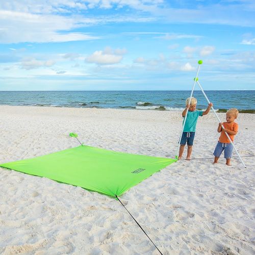  Mad Grit Best XL Portable Beach Shade, Sun Shelter, Canopy Sail Tent, Large Sunshade - Includes Carrying Bag, 2 Poles, 2 Stakes for Park/Grass Use, Elastic Lycra Sail, and 4 sandbags.