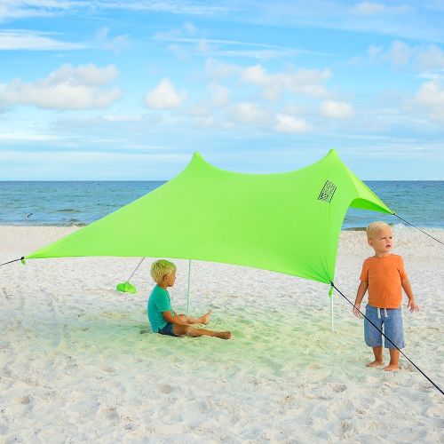  Mad Grit Best XL Portable Beach Shade, Sun Shelter, Canopy Sail Tent, Large Sunshade - Includes Carrying Bag, 2 Poles, 2 Stakes for Park/Grass Use, Elastic Lycra Sail, and 4 sandbags.