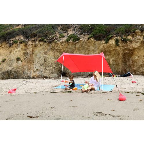  Mad Grit Best XL Portable Beach Shade, Sun Shelter, Canopy Sail Tent, Large Sunshade - Includes Carrying Bag, 2 Poles, 2 Stakes for Park/Grass Use, Elastic Lycra Sail, and 4 sandbags.