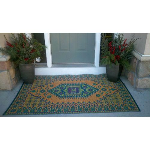  Mad Mats Oriental Turkish Indoor/Outdoor Floor Mat, 4 by 6-Feet, Aqua