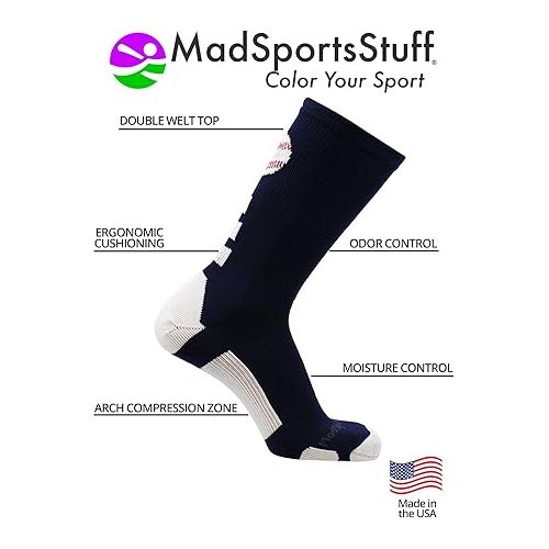  MadSportsStuff Baseball Logo Athletic Crew Socks (multiple colors)