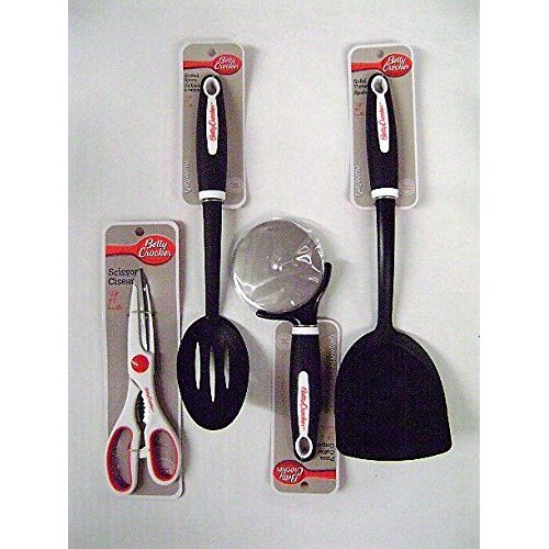  Madalerica Betty Crocker Gift Set: 9 PCS Including Spoon, Slotted Spoon, Pizza Cutter, Kitchen Shears, Pancake Turner, Slotted Spatula, Vegetable Peeler, Pasta Fork, and Cooking Basics Cookbo