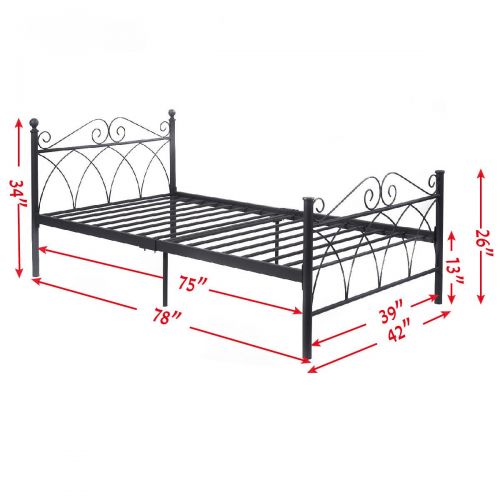  Madamecoffee2017 Twin Size Bed FrameBlack Steel Metal Bed Platform Foundation Sturdy and Durable Furniture New 78x42x34 by madamecoffee