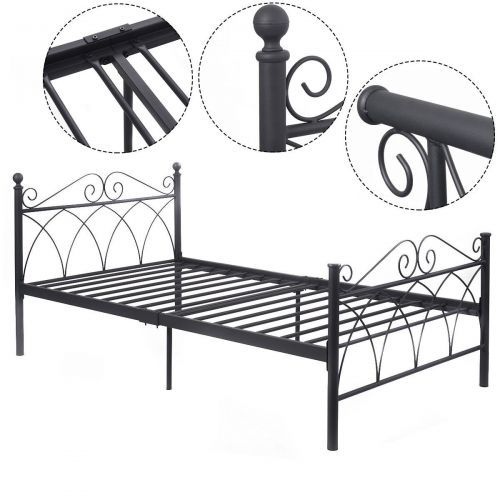  Madamecoffee2017 Twin Size Bed FrameBlack Steel Metal Bed Platform Foundation Sturdy and Durable Furniture New 78x42x34 by madamecoffee