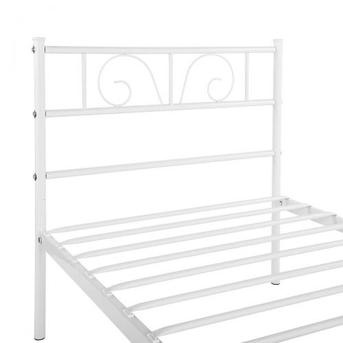  Madamecoffee2017 Twin Size Metal Bed White Frame Platform Headboards Furniture Bedroom with 6 Legs Foundation Sturdy Durable Furniture New 197x91.7x88.5CM by madamecoffee