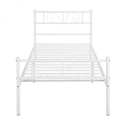  Madamecoffee2017 Twin Size Metal Bed White Frame Platform Headboards Furniture Bedroom with 6 Legs Foundation Sturdy Durable Furniture New 197x91.7x88.5CM by madamecoffee