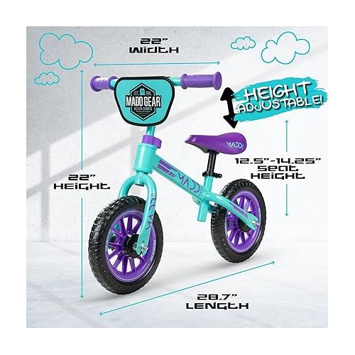  Madd Gear 10 inch Toddlers Balance Bike, 18 Months to 5 Years Old, No Pedal Lightweight Training Bicycles with Adjustable Seat and Maintenance Free Airless Tires