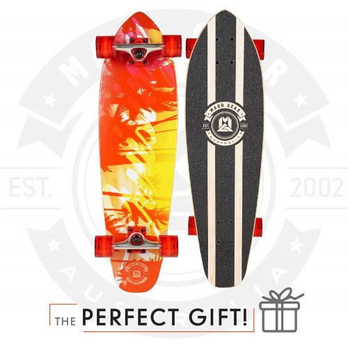  Madd Gear Complete Cruiser Skateboard 32” x 9” - 4 New Graphics ? Suits Ages 5+ - Max Rider Weight 220lbs ? 8 Ply Maple Deck Aluminum Trucks 62mm Wheels ABEC-7 Bearings