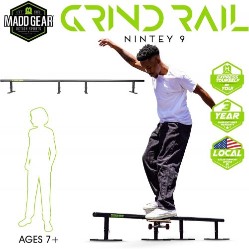 Madd Gear 99 Long Flat Bar Skate Rail ? Heavy Duty Durable Round Skateboard Pro Scooter or Inline Skate - Adjustable Height - Smooth Easy Sliding Assembly & Great for Beginners to