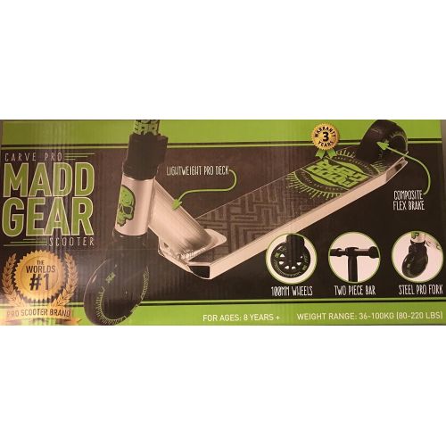  Madd Gear Carve Pro MADD GEAR Scooter Alloy Black Green Aluminum - New In Box