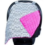 Maddie Moo Carseat Canopy with Pink Minky - Best Car Seat Canopy for Popular Baby Carseat Models. Covers All Popular Car Seats. Breathable Soft Pink Minky Fleece Fabric.