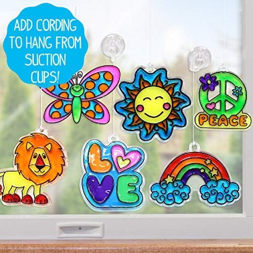  [아마존베스트]Made By Me Create Your Own Window Art by Horizon Group USA, Paint Your Own Suncatchers, Includes 12 Suncatchers & More, Assorted Colors