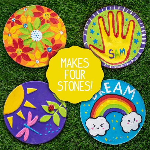  [아마존베스트]Made By Me Mix & Mold Your Own Stepping Stones by Horizon Group USA, DIY Craft Kit, Decorative Gemstones, 6 Paint Pots, Paint Brush, Gloves & Sticker Sheet Included, Multicolored