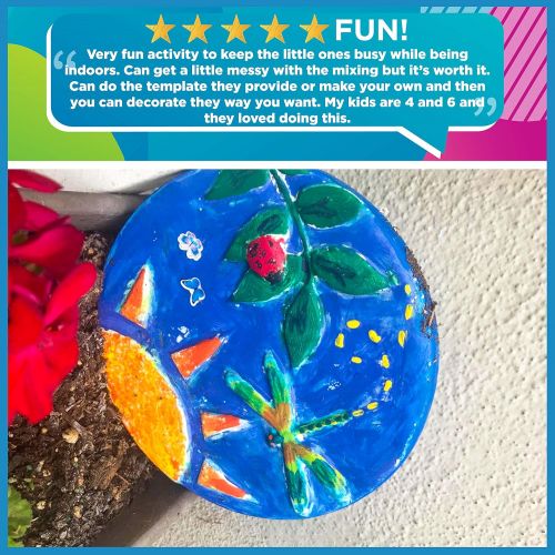  [아마존베스트]Made By Me Mix & Mold Your Own Stepping Stones by Horizon Group USA, DIY Craft Kit, Decorative Gemstones, 6 Paint Pots, Paint Brush, Gloves & Sticker Sheet Included, Multicolored