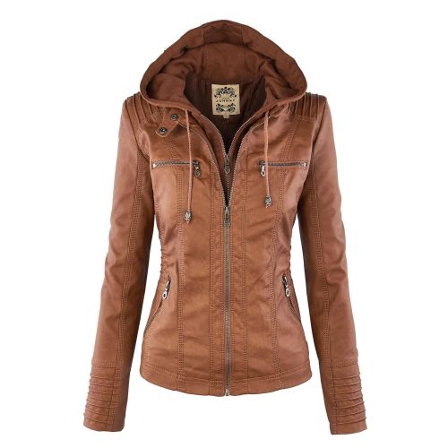  Made By Johnny MBJ Womens Removable Hoodie Motorcyle Jacket