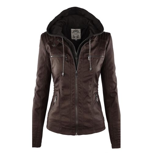 Made By Johnny MBJ Womens Removable Hoodie Motorcyle Jacket