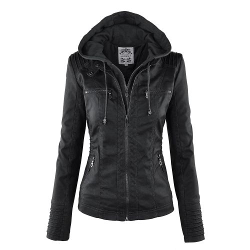  Made By Johnny MBJ Womens Removable Hoodie Motorcyle Jacket