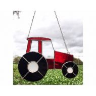 MadeByAliceGlass Handmade Stained Glass Red Tractor, Farming Gift, Red Glass Tractor Suncatcher