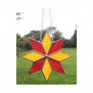 MadeByAliceGlass Handmade Stained Glass Red and Yellow Star Suncatcher Decoration, Made by Alice Glass