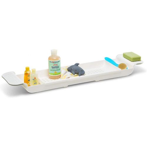  madesmart Baby Expandable Bath Shelf - White | BABY COLLECTION | Holes for Storing and Draining Bath-care Accessories or Toys | Non-slip Grip | Fits Any Size Tub | BPA-Free