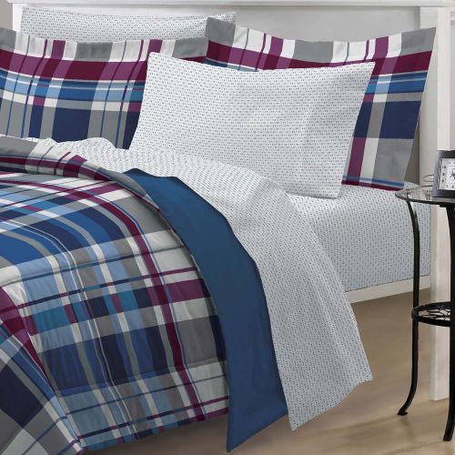  Madison My Room Varsity Plaid Ultra Soft Microfiber Comforter Bedding Set, Multi-Colored, Twin