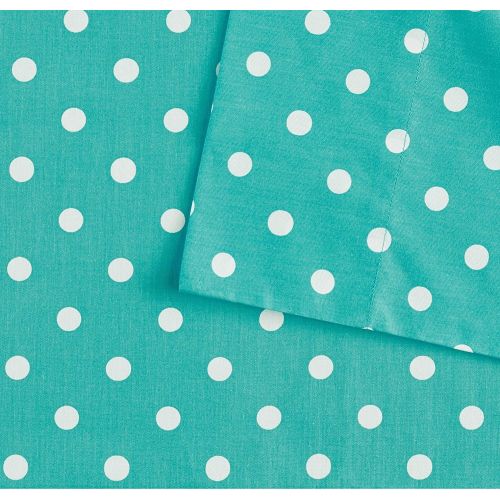  Madison 3pc Girls Polka Dot Light Green Twin Deep Pocket Sheet Set, Percale Cotton, Teal Solid Color, Dot Design Circles Teen Bedding Kids Bedroom Bold Colorful Fun Contemporary Modern