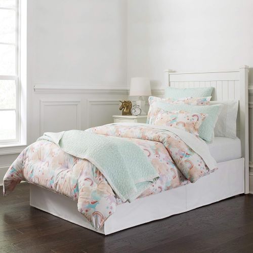  Madison 3 Piece Rainbow Unicorn Comforter Twin Set Girls Unicorn Bedding Magical Majestic Horse Love Stars Motif Themed Pattern Pink Blue Purple Coral, Polyester