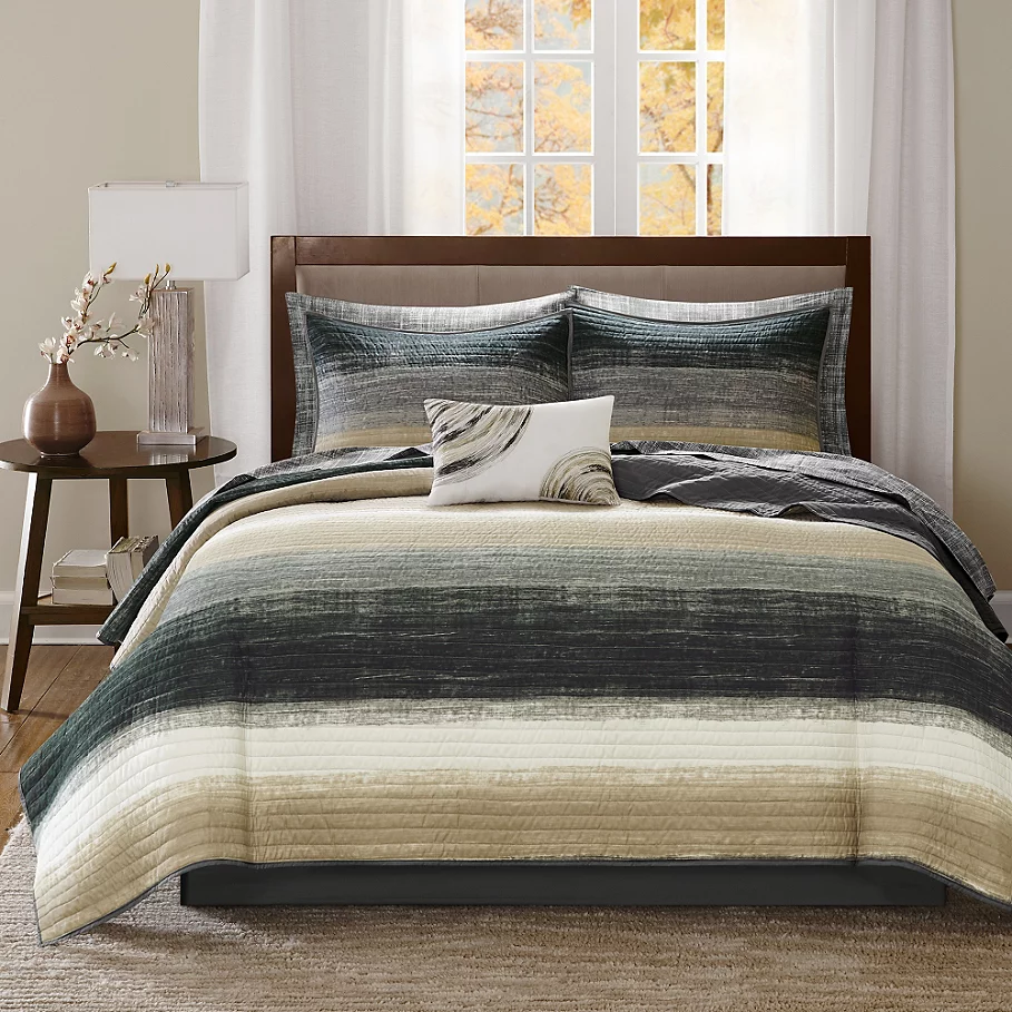  Madison Park Essentials Saben Coverlet Set in TaupeBlack