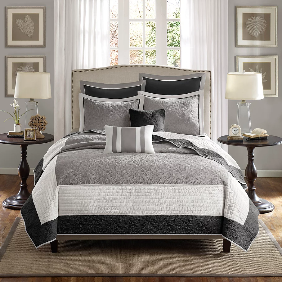  Madison Park Attingham 7-Piece Coverlet Set in BlackGrey