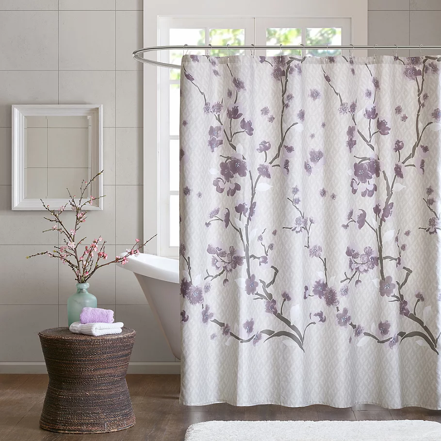  Madison Park Holly 72-Inch Shower Curtain in Purple