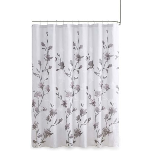  Madison Park Bathroom Shower, Magnolia Floral Design Modern Shabby Chic Privacy Bath Fabric Curtains, 72x72, Purple