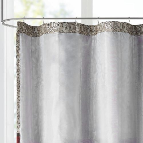  Madison Park Donovan Design Weave Red, Jacquard Traditional Shower Curtains for Bathroom, 72 X 72, Blush, 72x72