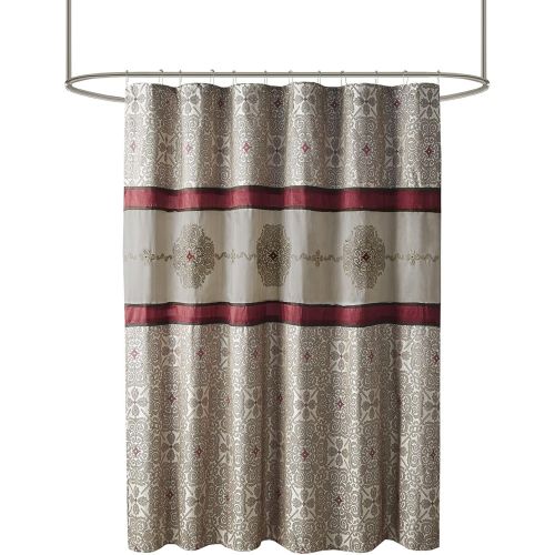  Madison Park Donovan Design Weave Red, Jacquard Traditional Shower Curtains for Bathroom, 72 X 72, Blush, 72x72