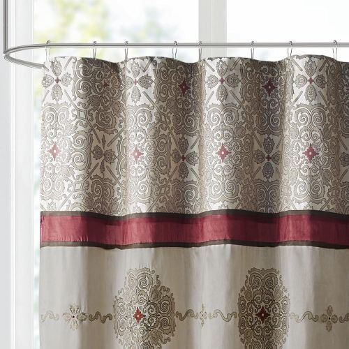  Madison Park Donovan Design Weave Red, Jacquard Traditional Shower Curtains for Bathroom, 72 X 72, Blush, 72x72