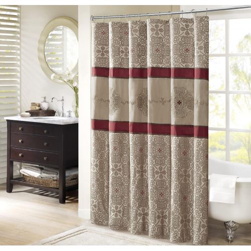  Madison Park Donovan Design Weave Red, Jacquard Traditional Shower Curtains for Bathroom, 72 X 72, Blush, 72x72