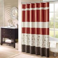 Madison Park Serene Shower Curtain Faux Silk Embroidered Floral Machine Washable Modern Home Bathroom Decorations, 72x72, Spice
