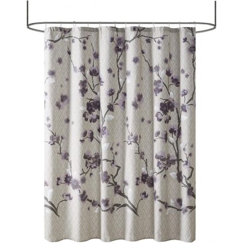  Madison Park Holly Modern Cotton Fabric Long, Floral Shower Curtains for Bathroom, 72 X 72, Yellow, 72x72, Purple