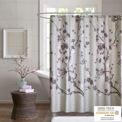  Madison Park Holly Modern Cotton Fabric Long, Floral Shower Curtains for Bathroom, 72 X 72, Yellow, 72x72, Purple