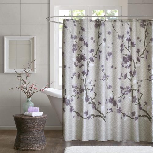  Madison Park Holly Modern Cotton Fabric Long, Floral Shower Curtains for Bathroom, 72 X 72, Yellow, 72x72, Purple