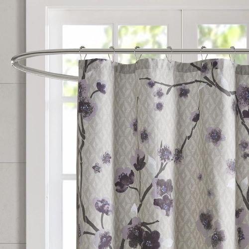  Madison Park Holly Modern Cotton Fabric Long, Floral Shower Curtains for Bathroom, 72 X 72, Yellow, 72x72, Purple