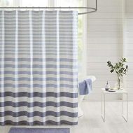 Madison Park Aviana Bathroom Shower Woven Yarn Dyed Ombre Stripe Design Modern Privacy Bath Fabric Curtains, 72x72, Navy