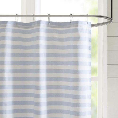  Madison Park Aviana Bathroom Shower Woven Yarn Dyed Ombre Stripe Design Modern Privacy Bath Fabric Curtains, 72x72, Navy