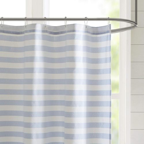  Madison Park Aviana Bathroom Shower Woven Yarn Dyed Ombre Stripe Design Modern Privacy Bath Fabric Curtains, 72x72, Navy