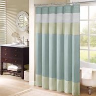 Madison Park Amherst Bathroom Shower Faux Silk Pieced Striped Modern Microfiber Bath Curtains, 72x72 Inches, Green